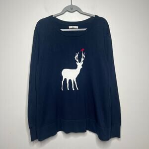 VTG Bass & Co. Navy Deer & Cardinal Sweater Crewneck Women's *XL Grandpacore